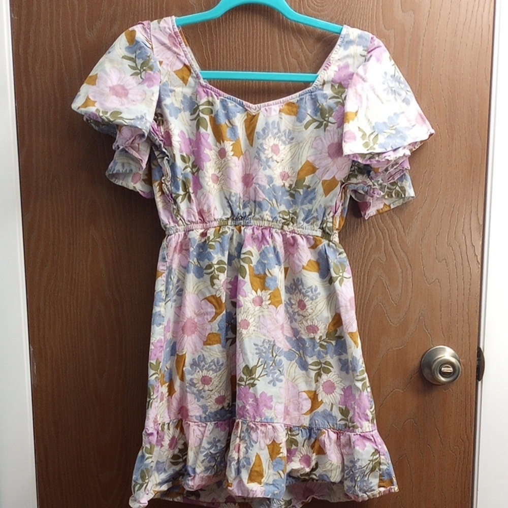 Floral Midi Dress in Pink and Blue